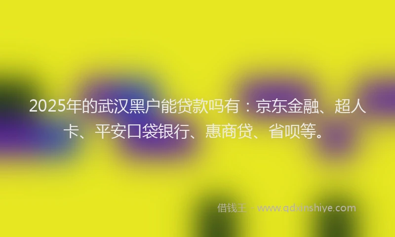 2025年的武汉黑户能贷款吗有：京东金融、超人卡、平安口袋银行、惠商贷、省呗等。