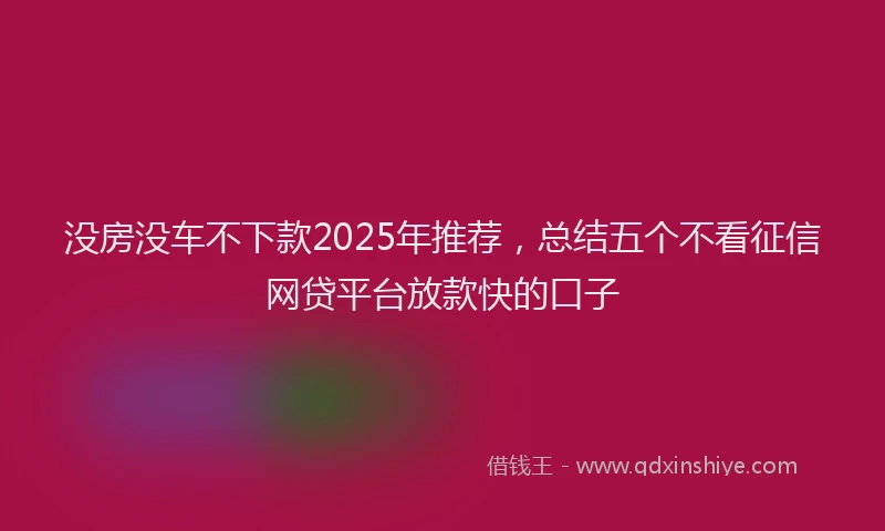 没房没车不下款2025年推荐，总结五个不看征信网贷平台放款快的口子