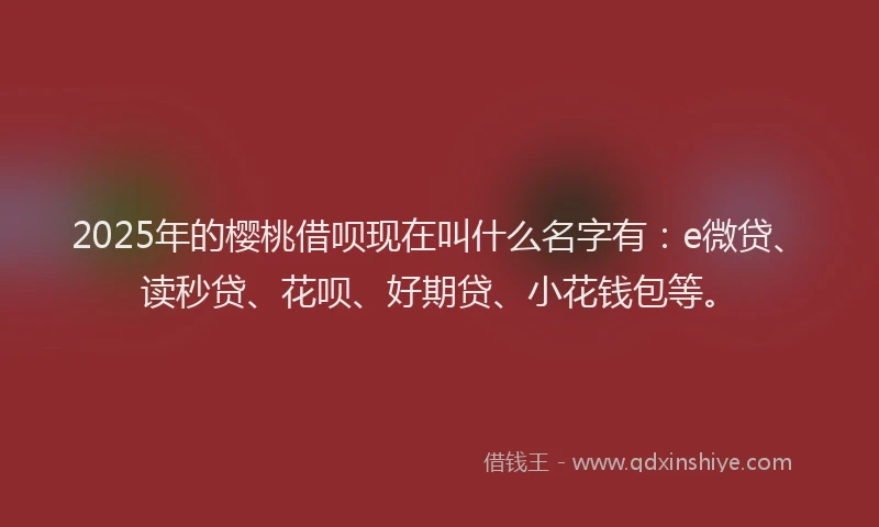 2025年的樱桃借呗现在叫什么名字有：e微贷、读秒贷、花呗、好期贷、小花钱包等。