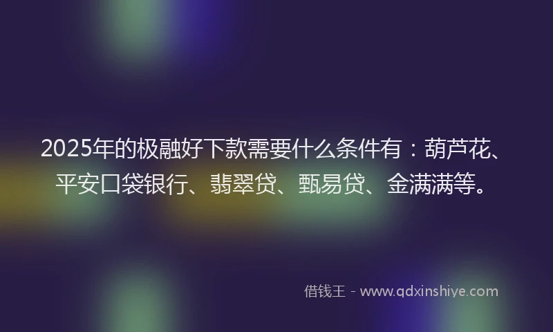 2025年的极融好下款需要什么条件有：葫芦花、平安口袋银行、翡翠贷、甄易贷、金满满等。