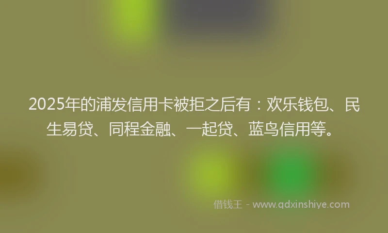 2025年的浦发信用卡被拒之后有：欢乐钱包、民生易贷、同程金融、一起贷、蓝鸟信用等。