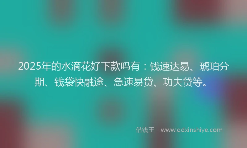 2025年的水滴花好下款吗有：钱速达易、琥珀分期、钱袋快融途、急速易贷、功夫贷等。
