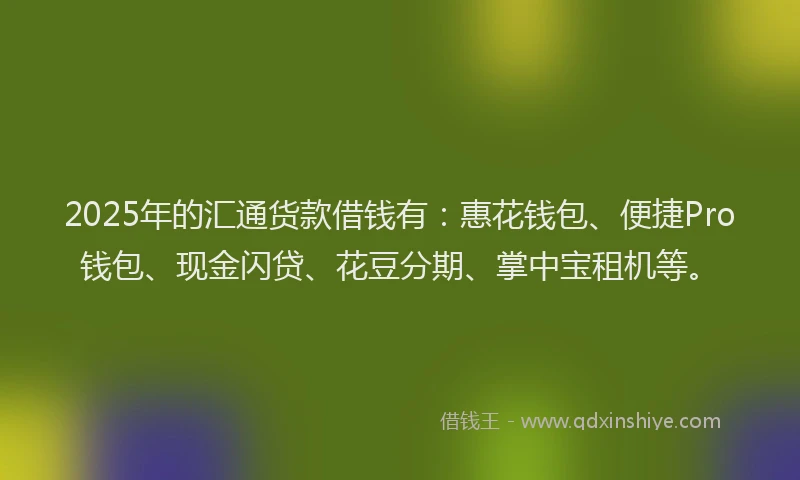 2025年的汇通货款借钱有：惠花钱包、便捷Pro钱包、现金闪贷、花豆分期、掌中宝租机等。