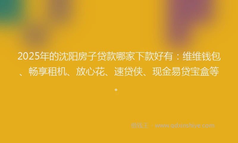 2025年的沈阳房子贷款哪家下款好有：维维钱包、畅享租机、放心花、速贷侠、现金易贷宝盒等。