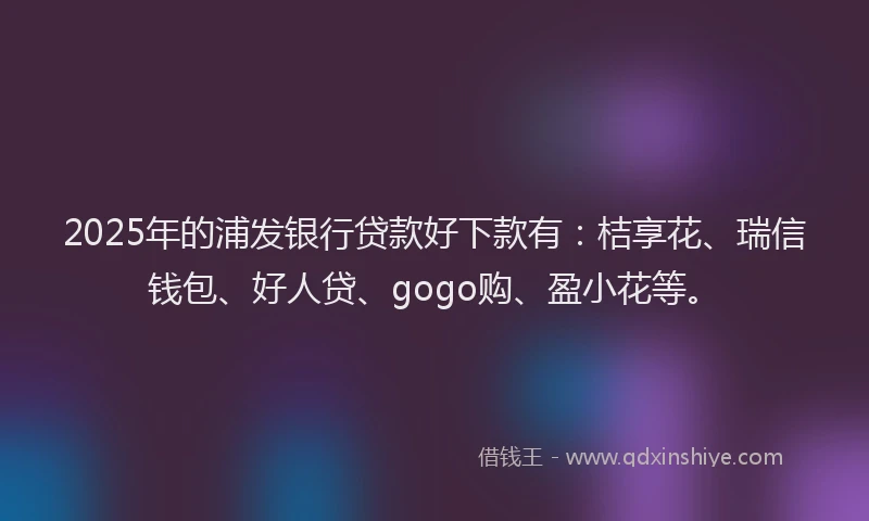 2025年的浦发银行贷款好下款有：桔享花、瑞信钱包、好人贷、gogo购、盈小花等。