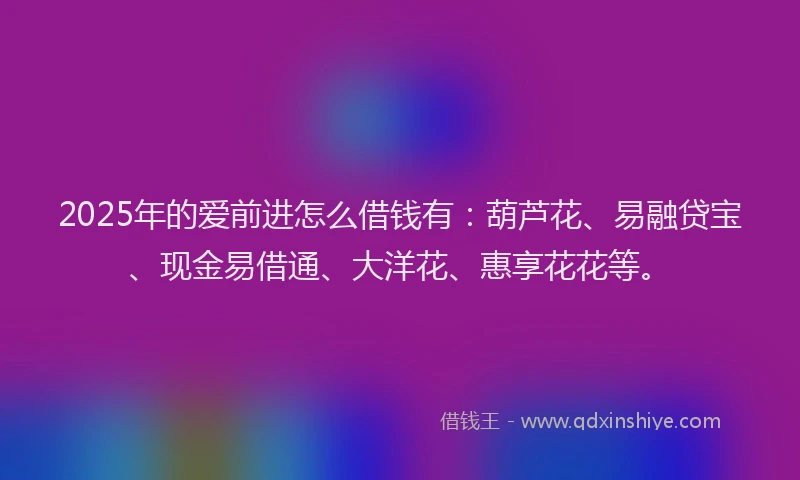 2025年的爱前进怎么借钱有：葫芦花、易融贷宝、现金易借通、大洋花、惠享花花等。
