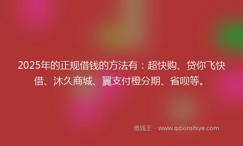 2025年的正规借钱的方法有：超快购、贷你飞快借、沐久商城、翼支付橙分期、省呗等。