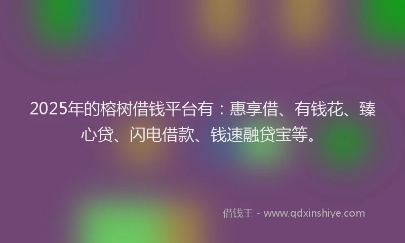 2025年的榕树借钱平台有：惠享借、有钱花、臻心贷、闪电借款、钱速融贷宝等。