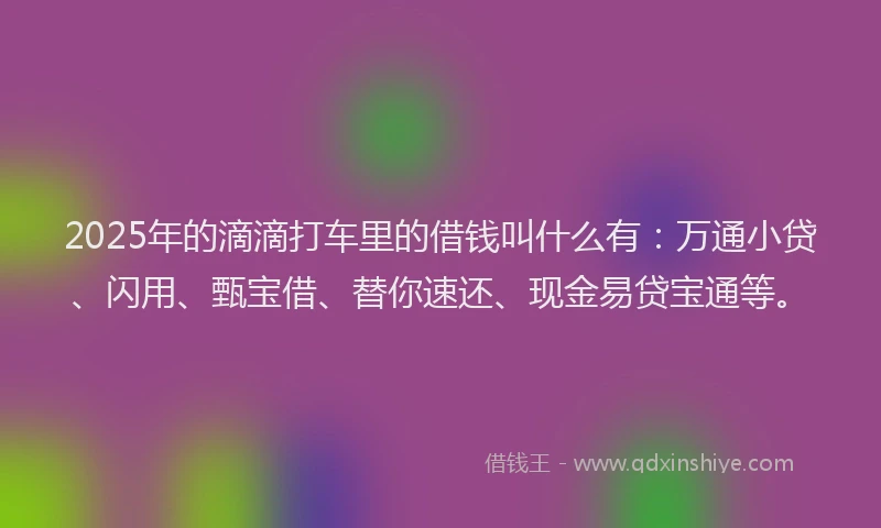 2025年的滴滴打车里的借钱叫什么有：万通小贷、闪用、甄宝借、替你速还、现金易贷宝通等。
