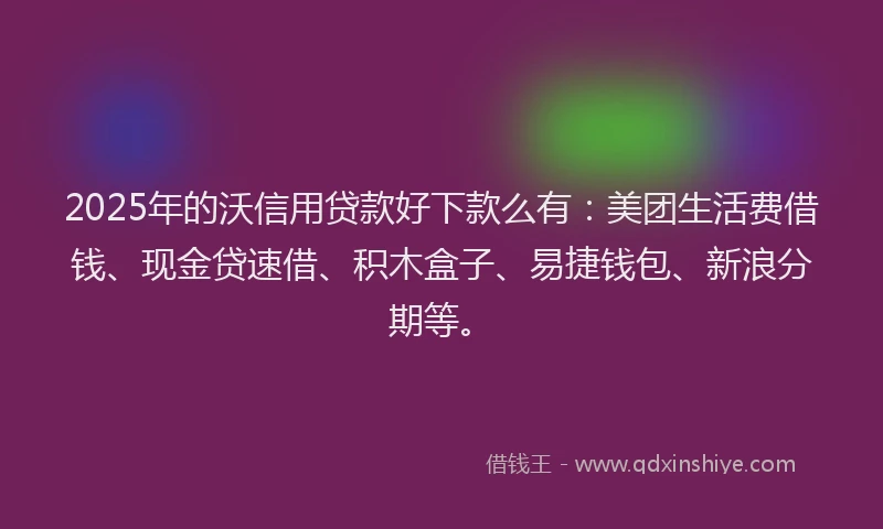2025年的沃信用贷款好下款么有：美团生活费借钱、现金贷速借、积木盒子、易捷钱包、新浪分期等。