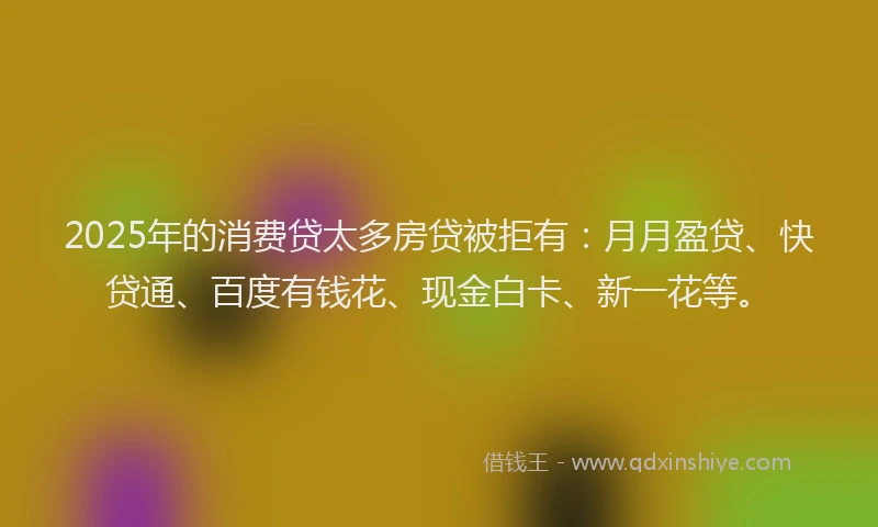 2025年的消费贷太多房贷被拒有：月月盈贷、快贷通、百度有钱花、现金白卡、新一花等。