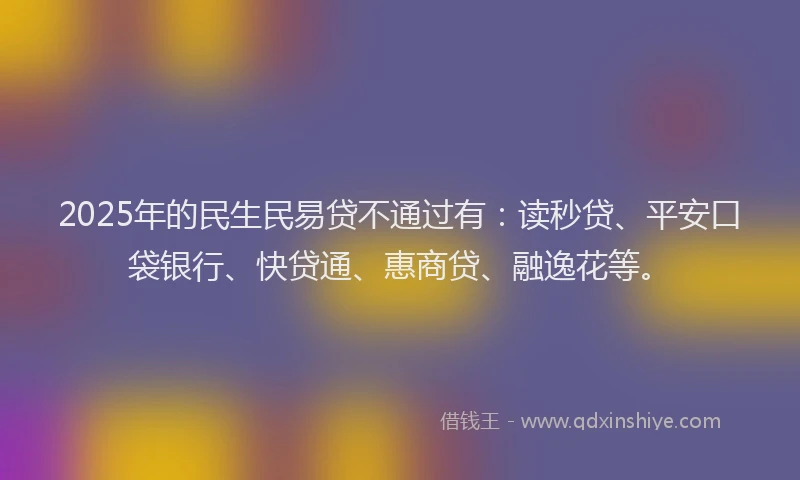 2025年的民生民易贷不通过有：读秒贷、平安口袋银行、快贷通、惠商贷、融逸花等。