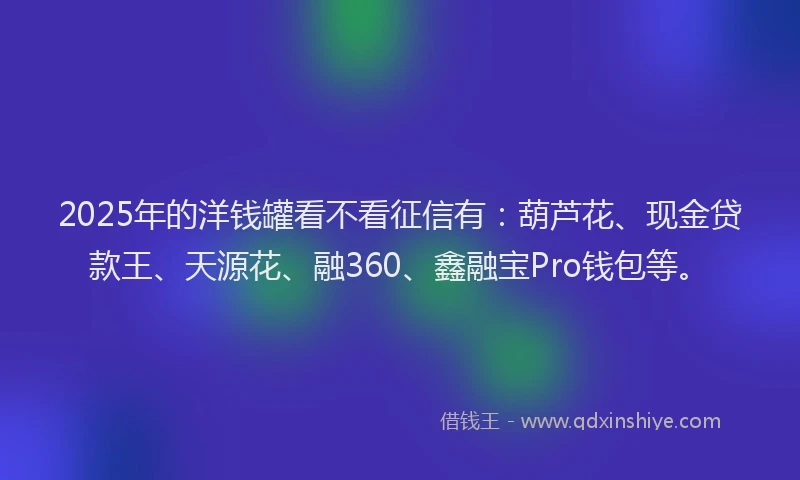 2025年的洋钱罐看不看征信有：葫芦花、现金贷款王、天源花、融360、鑫融宝Pro钱包等。