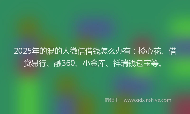 2025年的混的人微信借钱怎么办有：橙心花、借贷易行、融360、小金库、祥瑞钱包宝等。