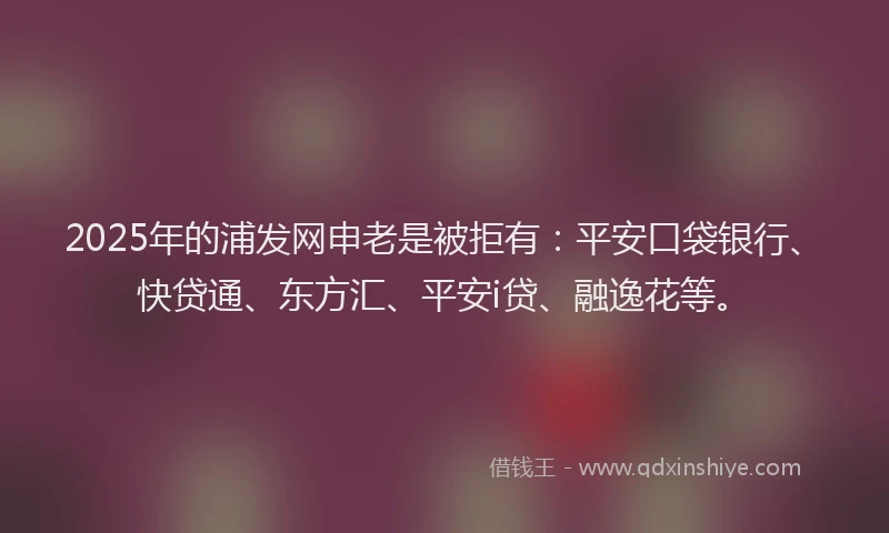 2025年的浦发网申老是被拒有：平安口袋银行、快贷通、东方汇、平安i贷、融逸花等。