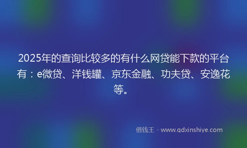 2025年的查询比较多的有什么网贷能下款的平台有：e微贷、洋钱罐、京东金融、功夫贷、安逸花等。