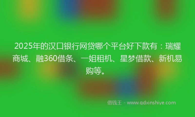 2025年的汉口银行网贷哪个平台好下款有：瑞耀商城、融360借条、一姐租机、星梦借款、新机易购等。