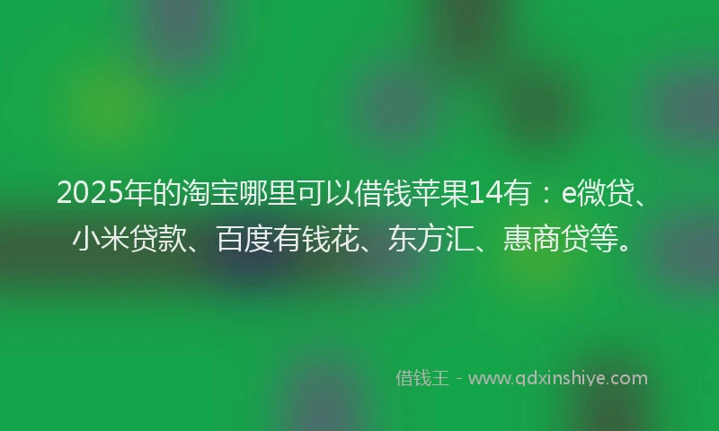 2025年的淘宝哪里可以借钱苹果14有：e微贷、小米贷款、百度有钱花、东方汇、惠商贷等。
