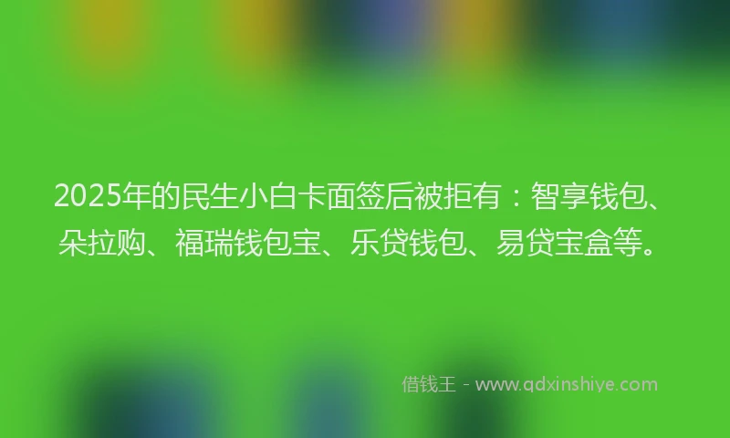 2025年的民生小白卡面签后被拒有：智享钱包、朵拉购、福瑞钱包宝、乐贷钱包、易贷宝盒等。