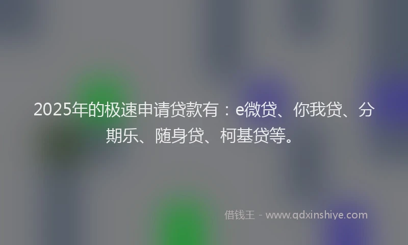 2025年的极速申请贷款有：e微贷、你我贷、分期乐、随身贷、柯基贷等。