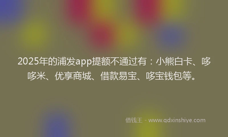 2025年的浦发app提额不通过有：小熊白卡、哆哆米、优享商城、借款易宝、哆宝钱包等。