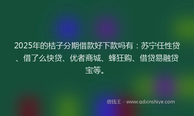 2025年的桔子分期借款好下款吗有：苏宁任性贷、借了么快贷、优者商城、蜂狂购、借贷易融贷宝等。