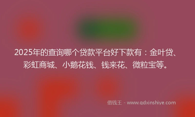 2025年的查询哪个贷款平台好下款有：金叶贷、彩虹商城、小鹅花钱、钱来花、微粒宝等。