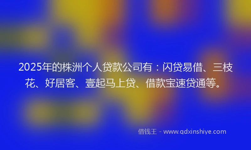 2025年的株洲个人贷款公司有:闪贷易借、三枝花、好居客、壹起马上贷、借款宝速贷通等。