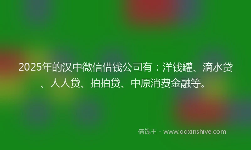 2025年的汉中微信借钱公司有：洋钱罐、滴水贷、人人贷、拍拍贷、中原消费金融等。