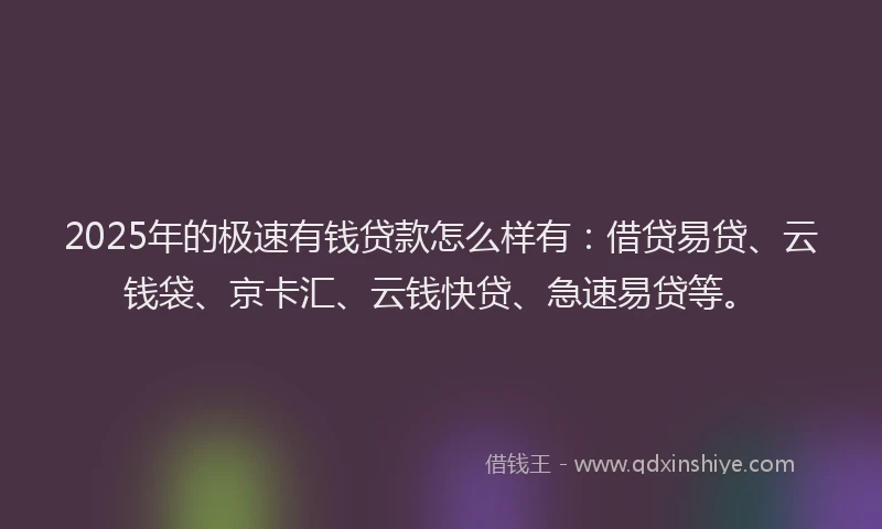 2025年的极速有钱贷款怎么样有：借贷易贷、云钱袋、京卡汇、云钱快贷、急速易贷等。