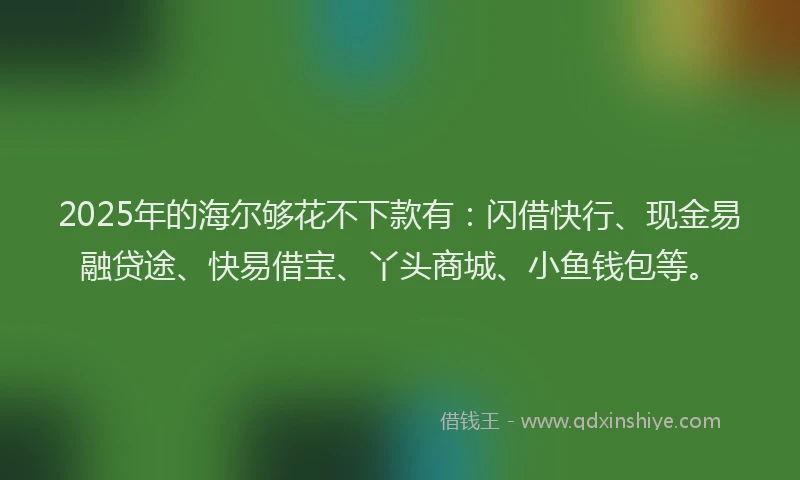 2025年的海尔够花不下款有：闪借快行、现金易融贷途、快易借宝、丫头商城、小鱼钱包等。