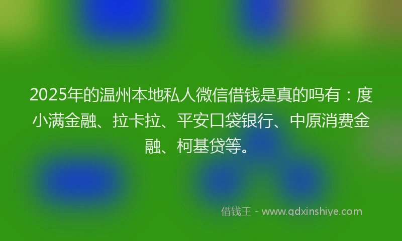 2025年的温州本地私人微信借钱是真的吗有：度小满金融、拉卡拉、平安口袋银行、中原消费金融、柯基贷等。
