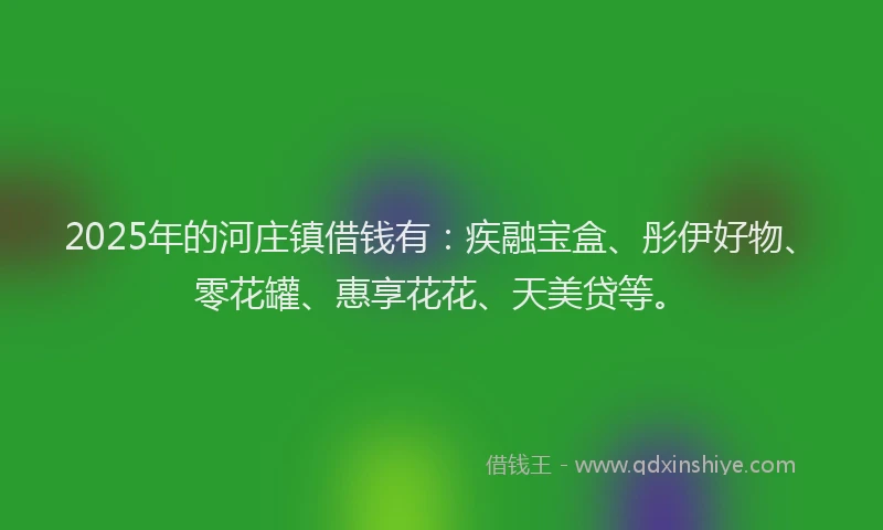 2025年的河庄镇借钱有：疾融宝盒、彤伊好物、零花罐、惠享花花、天美贷等。