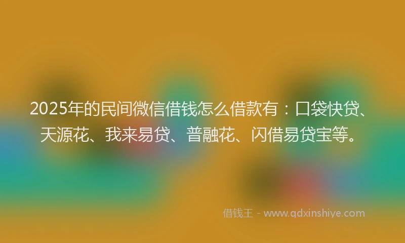 2025年的民间微信借钱怎么借款有：口袋快贷、天源花、我来易贷、普融花、闪借易贷宝等。