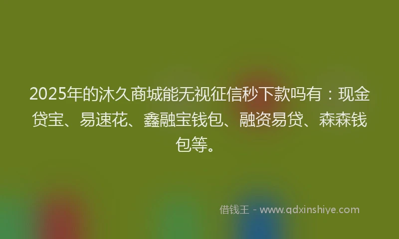 2025年的沐久商城能无视征信秒下款吗有：现金贷宝、易速花、鑫融宝钱包、融资易贷、森森钱包等。
