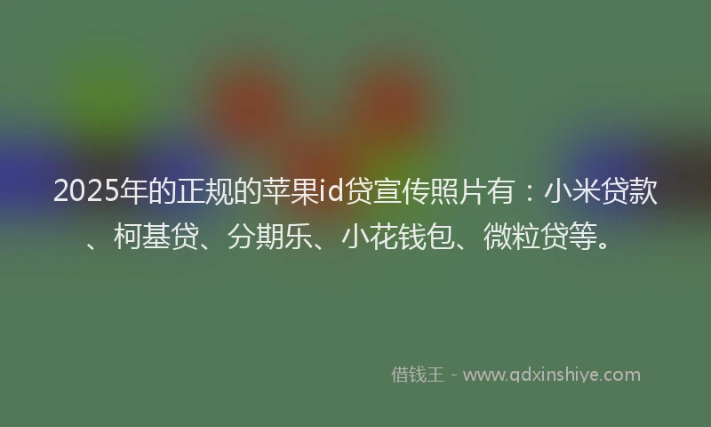 2025年的正规的苹果id贷宣传照片有：小米贷款、柯基贷、分期乐、小花钱包、微粒贷等。