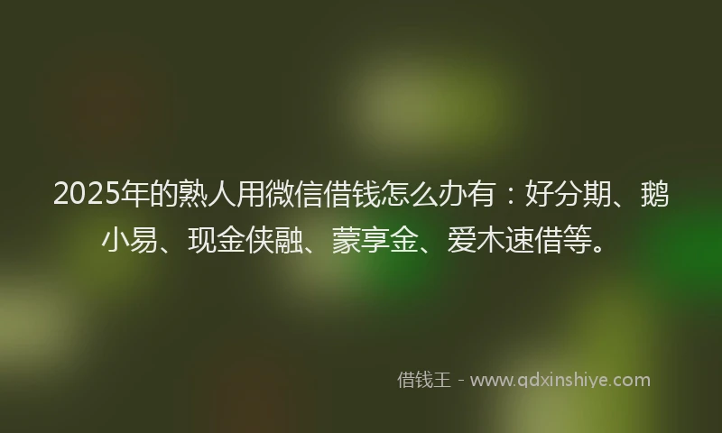 2025年的熟人用微信借钱怎么办有：好分期、鹅小易、现金侠融、蒙享金、爱木速借等。