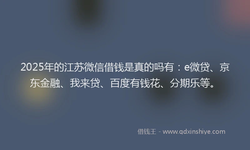 2025年的江苏微信借钱是真的吗有：e微贷、京东金融、我来贷、百度有钱花、分期乐等。