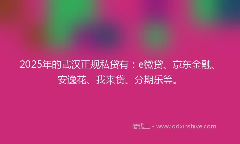 2025年的武汉正规私贷有：e微贷、京东金融、安逸花、我来贷、分期乐等。