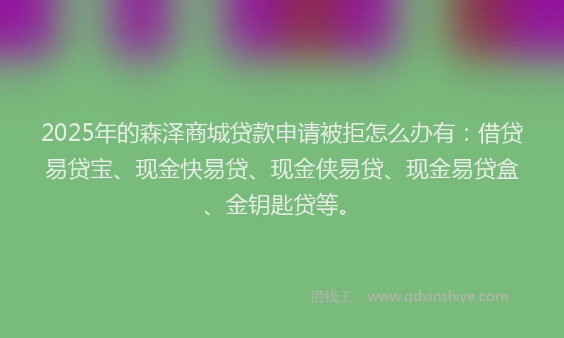 2025年的森泽商城贷款申请被拒怎么办有：借贷易贷宝、现金快易贷、现金侠易贷、现金易贷盒、金钥匙贷等。