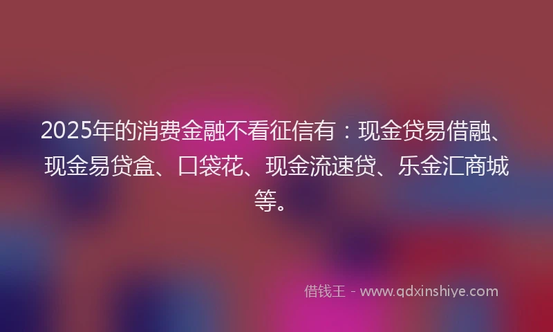 2025年的消费金融不看征信有：现金贷易借融、现金易贷盒、口袋花、现金流速贷、乐金汇商城等。