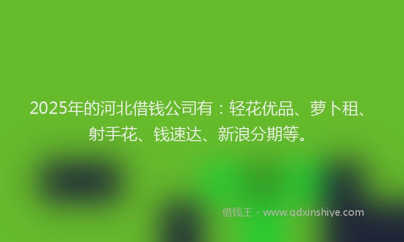 2025年的河北借钱公司有：轻花优品、萝卜租、射手花、钱速达、新浪分期等。