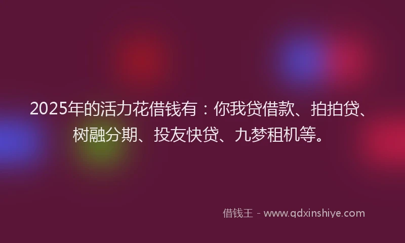 2025年的活力花借钱有：你我贷借款、拍拍贷、树融分期、投友快贷、九梦租机等。