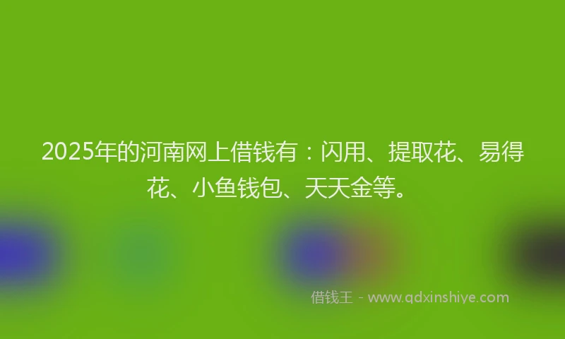 2025年的河南网上借钱有：闪用、提取花、易得花、小鱼钱包、天天金等。