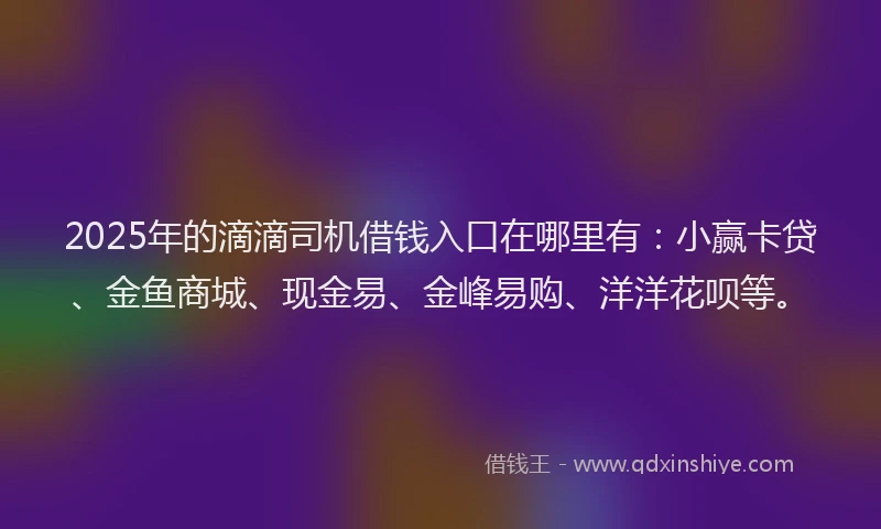 2025年的滴滴司机借钱入口在哪里有：小赢卡贷、金鱼商城、现金易、金峰易购、洋洋花呗等。