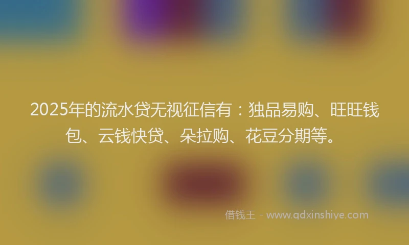 2025年的流水贷无视征信有:独品易购、旺旺钱包、云钱快贷、朵拉购、花豆分期等。