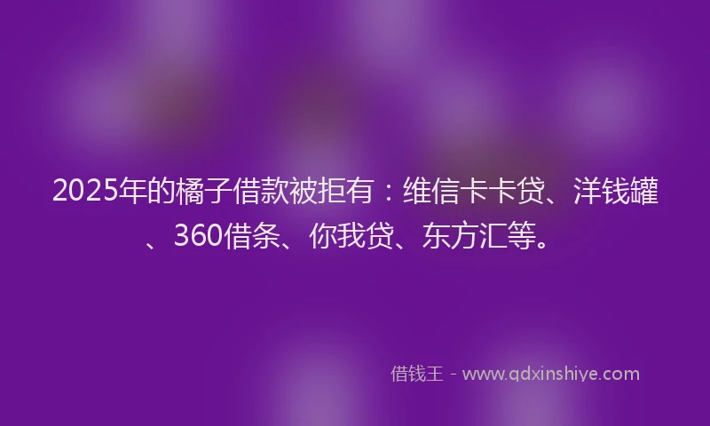 2025年的橘子借款被拒有：维信卡卡贷、洋钱罐、360借条、你我贷、东方汇等。