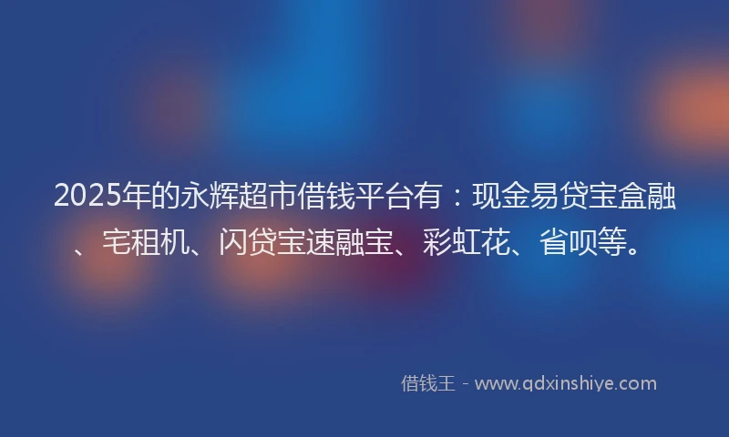 2025年的永辉超市借钱平台有：现金易贷宝盒融、宅租机、闪贷宝速融宝、彩虹花、省呗等。