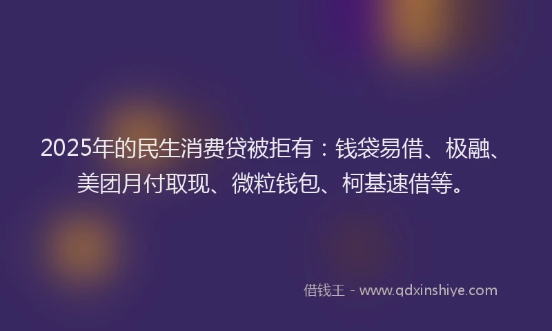 2025年的民生消费贷被拒有：钱袋易借、极融、美团月付取现、微粒钱包、柯基速借等。