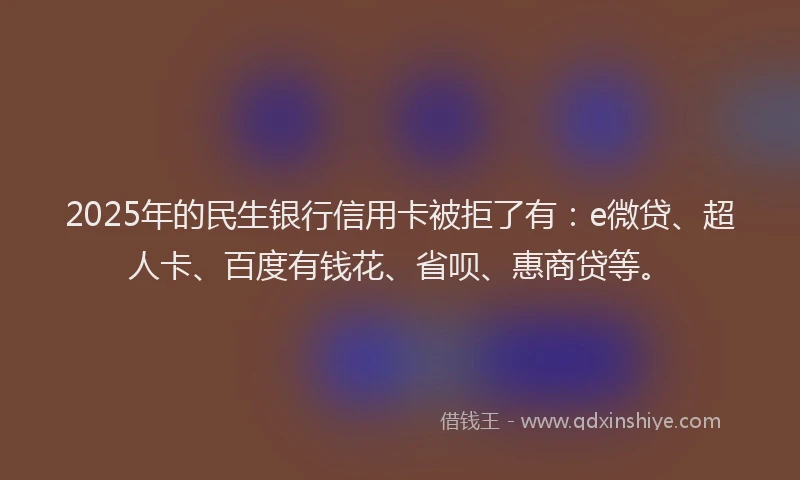 2025年的民生银行信用卡被拒了有：e微贷、超人卡、百度有钱花、省呗、惠商贷等。